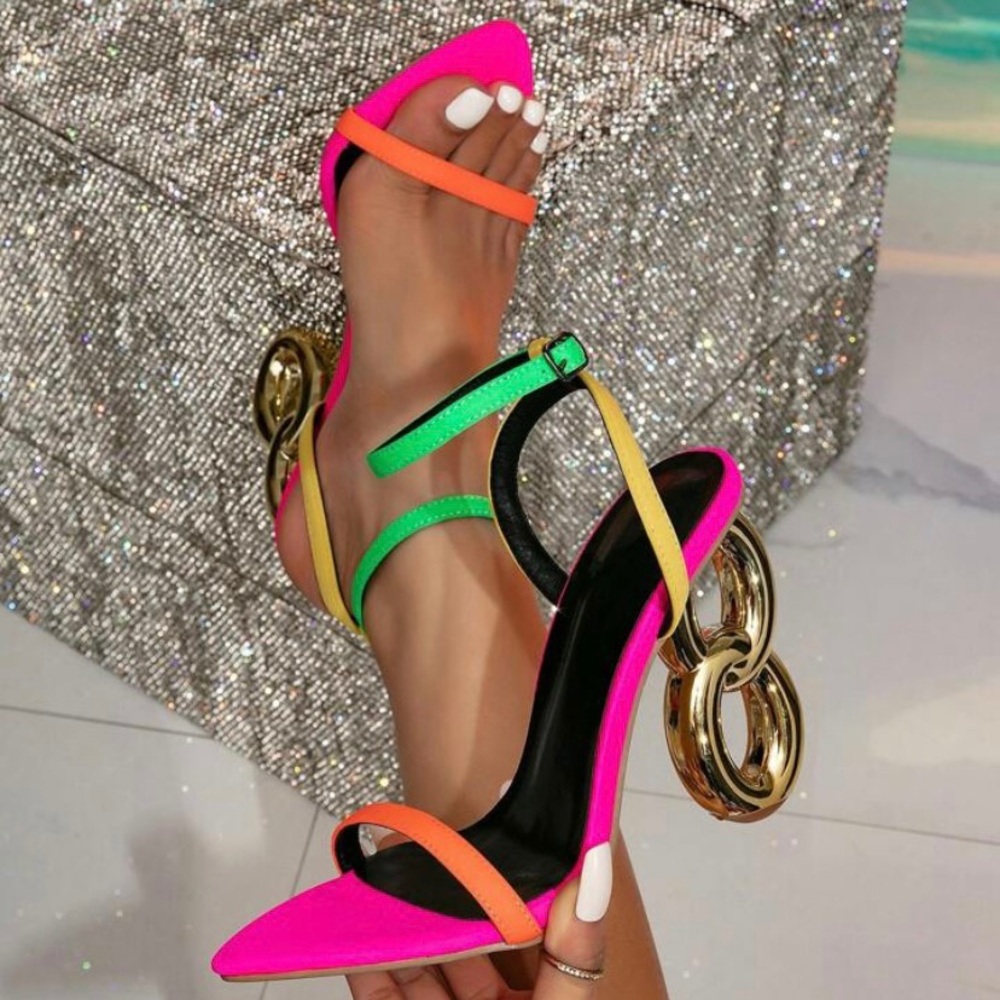 Multicolored Ankle Strap Heels